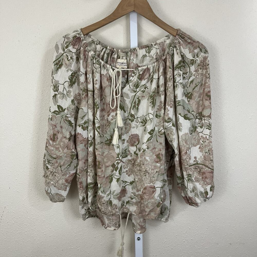 Denim & Supply Ralph Lauren Floral Peasant Top Womens M Medium Soft Pastel Boho - Picture 2 of 5